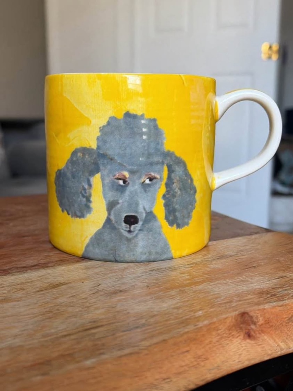 Anthropologie Grey Poodle Dog Print Yellow Ceramic Coffee Mug